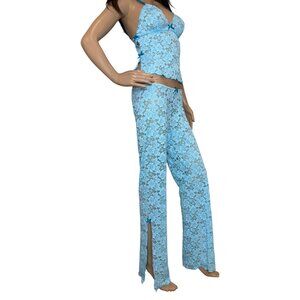 Y2K 2003 Victorias Secret Blue Floral Lace Babydoll Lingerie Top Bottoms Set Siz